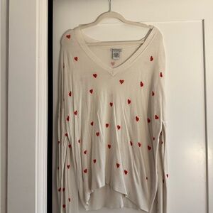 Cream Red Heart Cashmere Sweater
